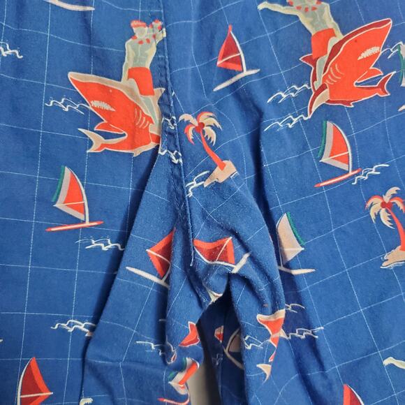 Tipsy Elves Santa Shark Tropical Print Pants Blue Size Large Christmas Holiday - Picture 12 of 16